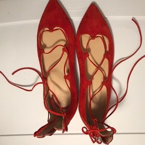 red straps/lace up ballet flats from J. Crew